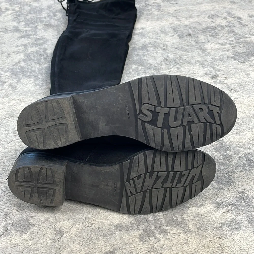 Stuart Weitzman Lowland Over The Knee Boots Black Suede Tie Back Sz 7